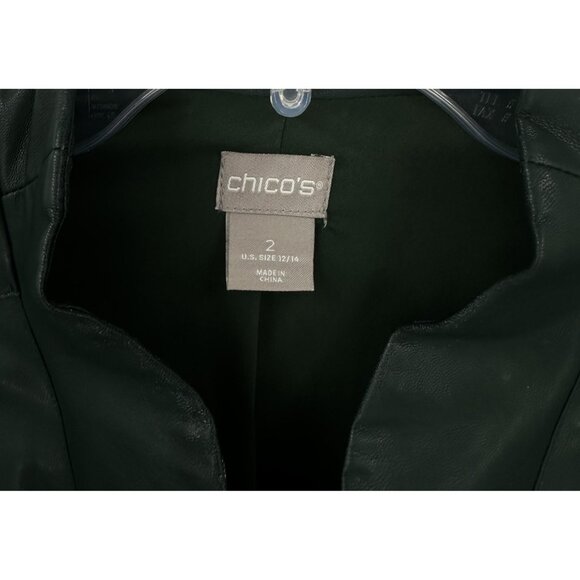 CHICOS faux leather jacket blazer forest green US LARGE 2 12/14 zip up pockets - Picture 9 of 9